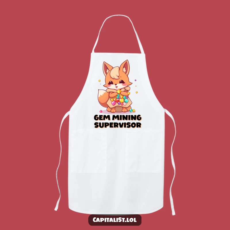 Funny Fox Gem Hoarder Apron: Energetic Sprite Cooks with Jewel-Inspired Flair, Kitchen Fun