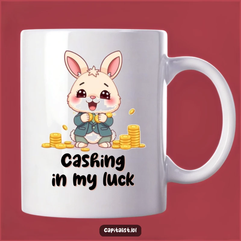 Funny Bunny Banker Mug: Fluffy Suit Counting Coins, Hilarious Finance Gift Idea