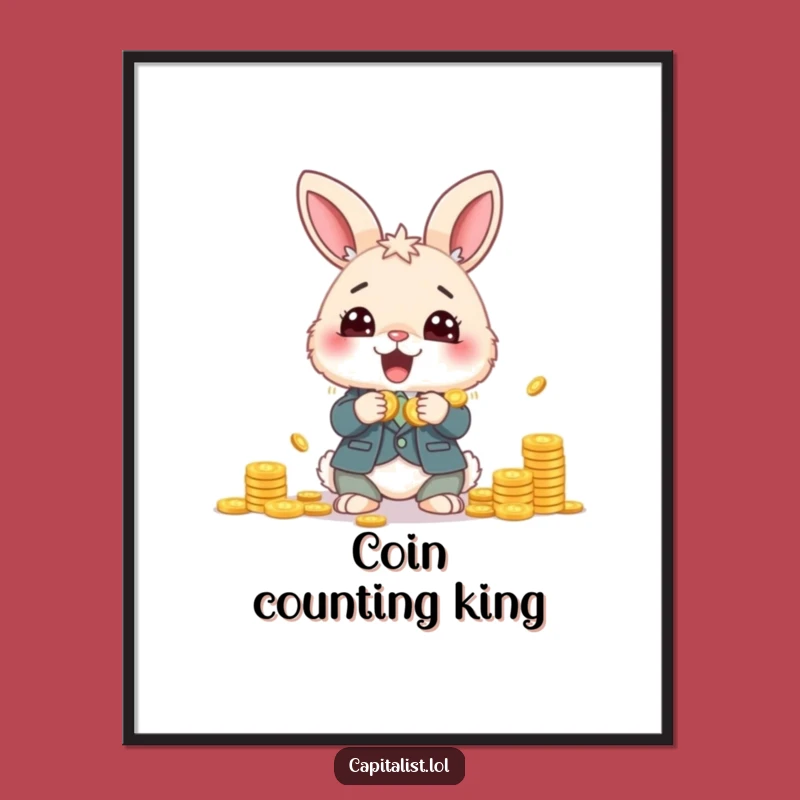 Funny Bunny Banker Digital Art: Fluffy Suit's Coin Counting Joy, Instant Whimsy