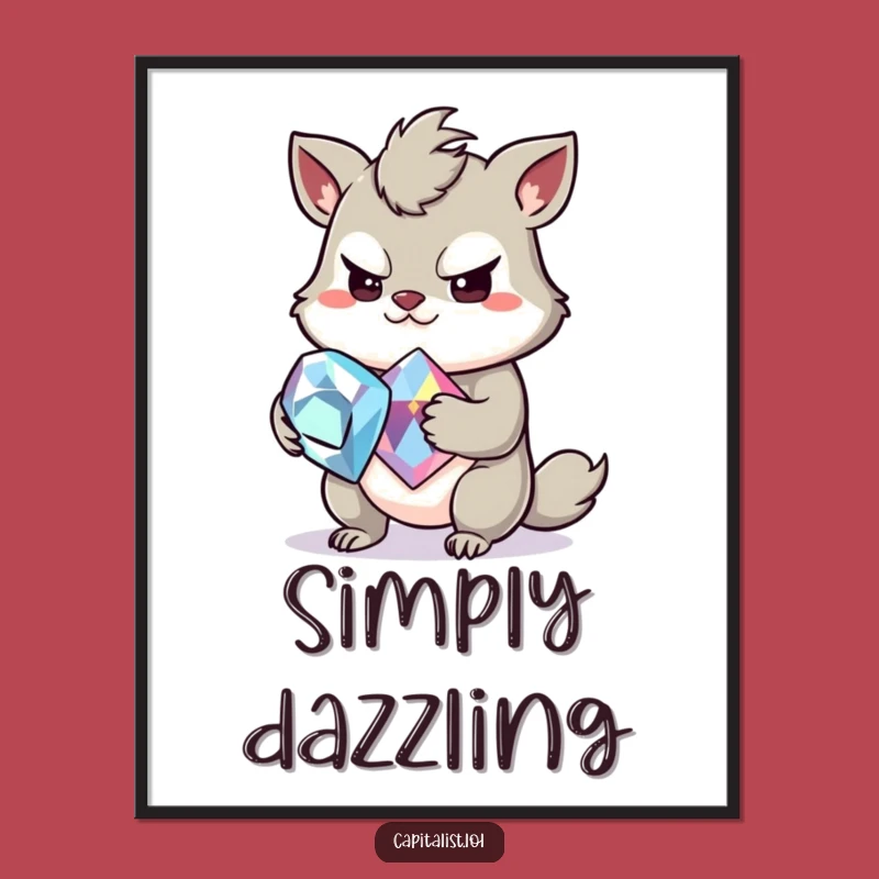 Funny Greedy Gemstone Animal Digital Art - Instant Whimsy & Hilarious Funny Gift!