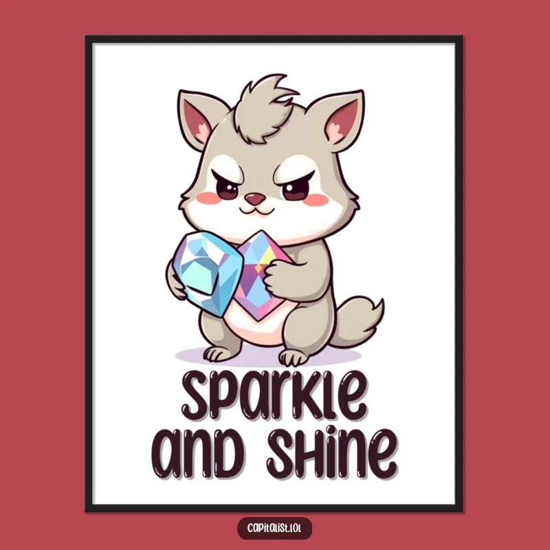 Funny Greedy Animal Gemstone Poster - Whimsical Wall Art & Hilarious Funny Gift!