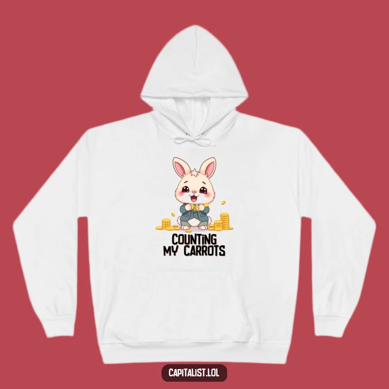 Cozy Funny Bunny Banker Hoodie: Fluffy Financier Counting Coins in Style