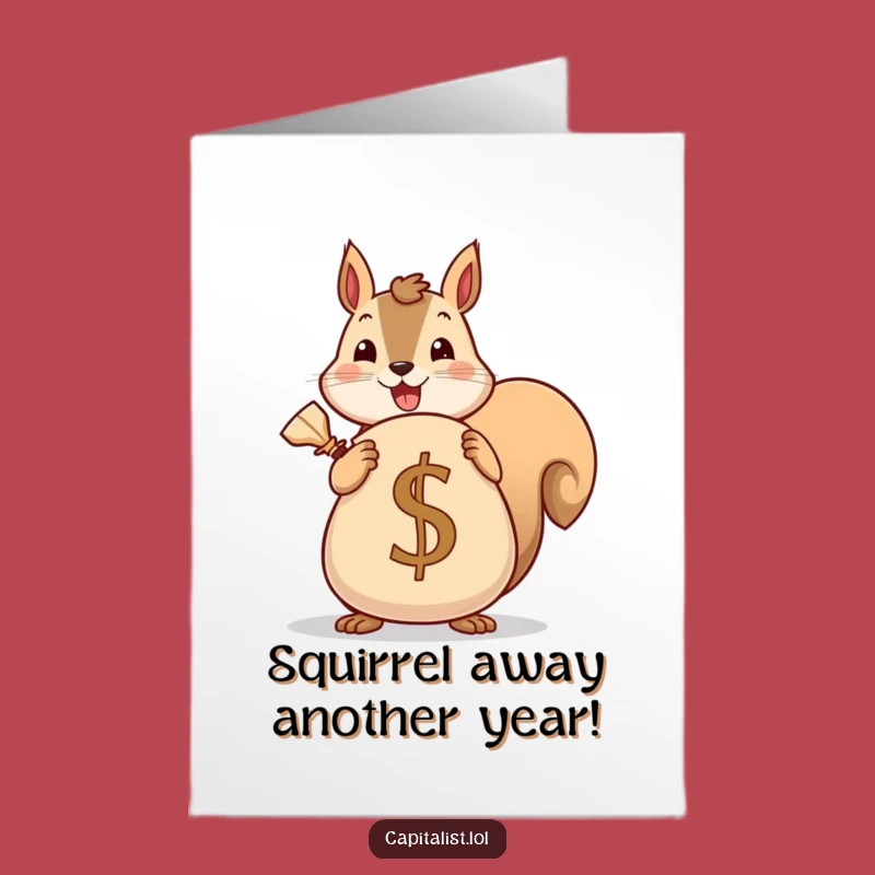 Funny Free Printable Birthday Card: Cheerful Squirrel with Money Sack - Downloadable Gift!